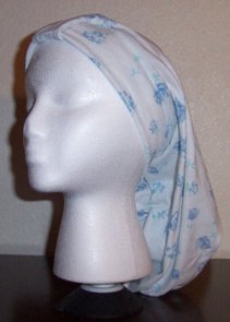 White Floral Hat Snood with Center Tab